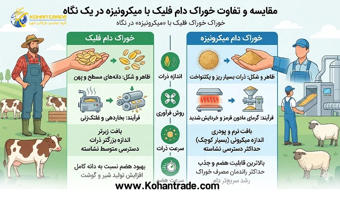 مقایسه و تفاوت خوراک دام فلیک با میکرونیزه در یک نگاه
